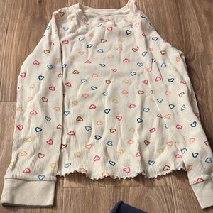 Cat & Jack Cream Long Sleeve Ribbed Tee with Multicolor Heart Print